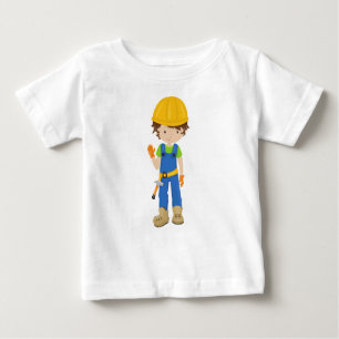 T-shirt Pour Bébé Travailleur de construction, Cheveux Brown, Garçon