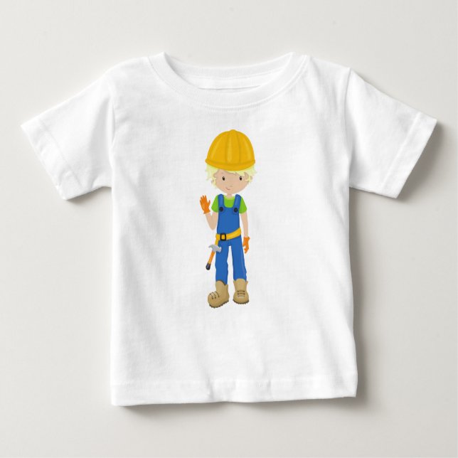 T-shirt Pour Bébé Travailleur du bâtiment, Cheveux Blonds, Garçon Mi (Devant)