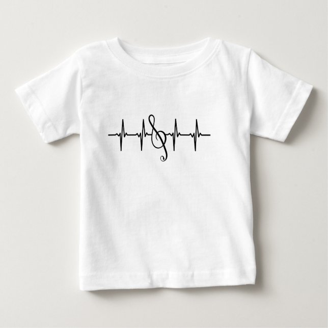 T-shirt Pour Bébé Treble Clef Musical Note Musique Heart Beat Pulse (Devant)