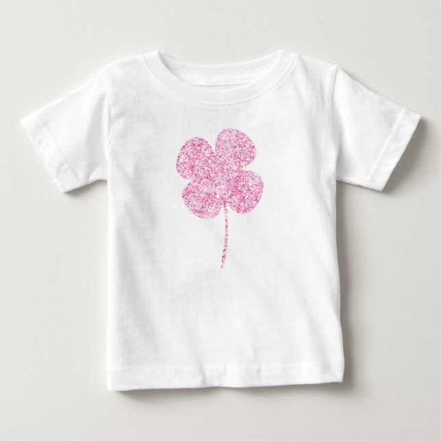 T-shirt Pour Bébé Trèfle à paillettes faux rose (Devant)
