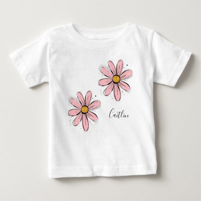 T-shirt Pour Bébé Trending Daisy Blush rose inky art (Devant)