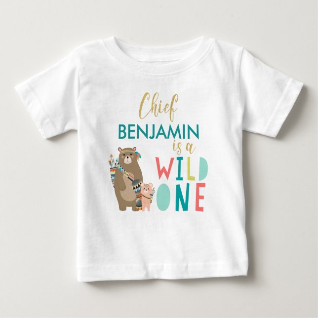 T-shirt Pour Bébé Tribal Bear Wild One 1er Birthday Shirt (Devant)