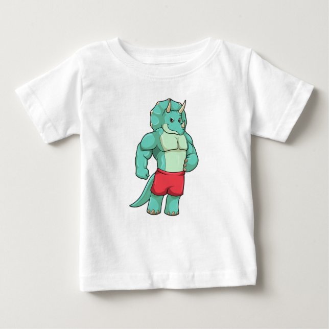 T-shirt Pour Bébé Tricératops comme Bodybuilder à Bodybuilding (Devant)