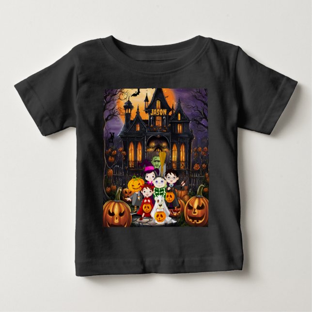 T-shirt Pour Bébé Trick or Treat Halloween Personnaliser Nom (Devant)