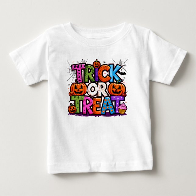 T-shirt Pour Bébé TRICK OU TRAITEMENT | Cute Halloween Bash Party (Devant)