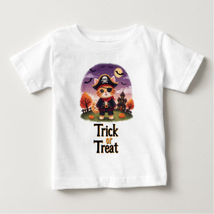 T-shirt Pour Bébé Tricoter ou traiter Halloween Pirate Chat