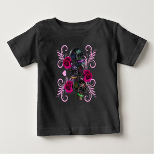 T-shirt Pour Bébé Triple Journée Noire Des Crânes Morts Roses Roses