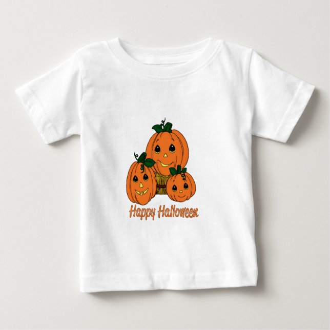 T-shirt Pour Bébé Triplets heureux de citrouille de Halloween (Devant)