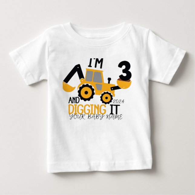T-shirt Pour Bébé    ﻿Trois 3ème Anniversaire Personnalisé Construct (Devant)