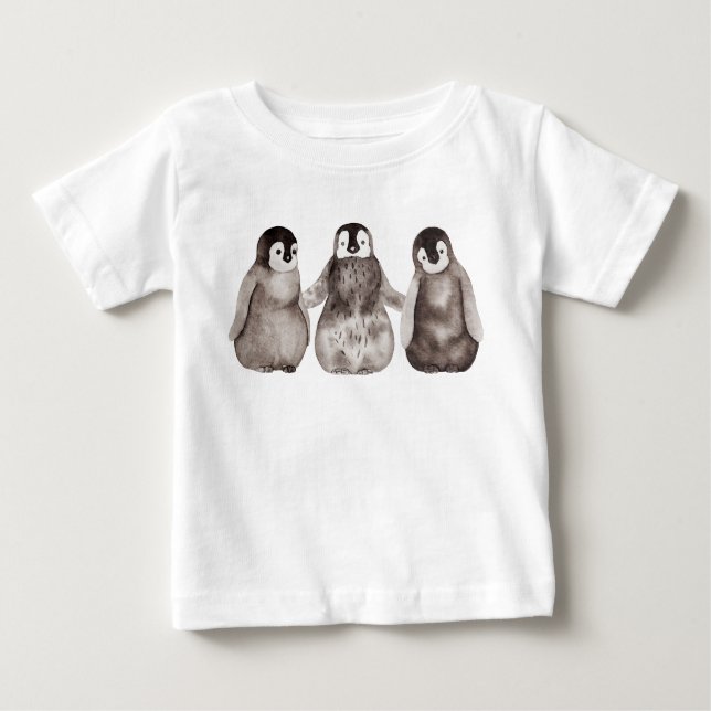 T-shirt Pour Bébé Trois chicots Penguin Empereur D'Aquarelle  (Devant)