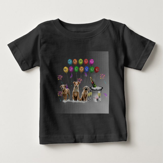 T-shirt Pour Bébé Trois Chiens mignons qui souhaitent une bonne anné (Devant)