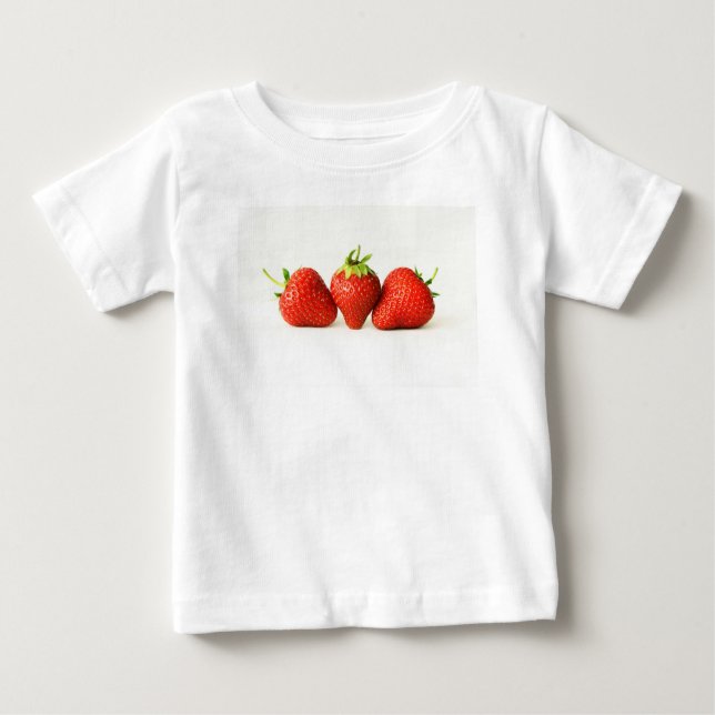 T-shirt Pour Bébé Trois Fraises Sur Blanc iccnm (Devant)