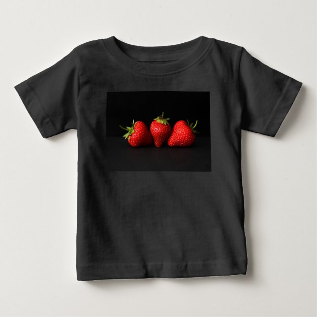 T-shirt Pour Bébé Trois Fraises Sur L'Icna Noire (Devant)
