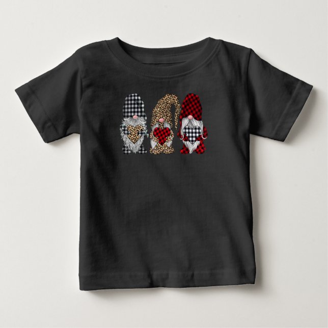 T-shirt Pour Bébé Trois Gnomes Dans Le Buffle Léopard Plaid Noël (Devant)