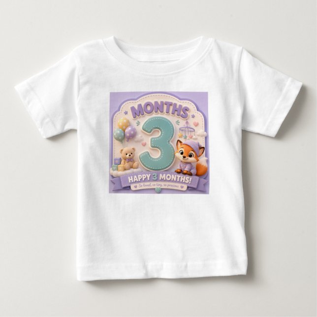 T-shirt Pour Bébé Trois Mois de Découverte – Bébé Milestone Little  (Devant)