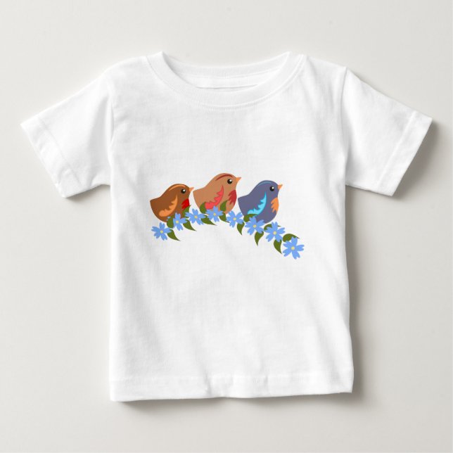 T-shirt Pour Bébé Trois petits bébés oiseaux (Devant)