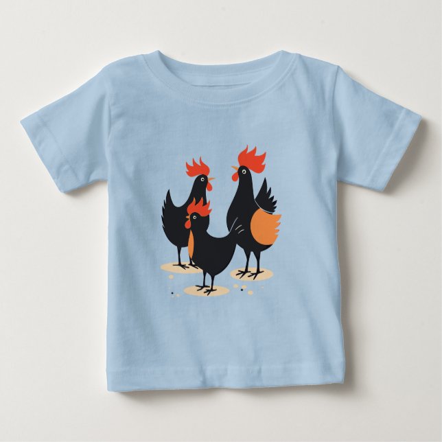T-shirt Pour Bébé Trois poules françaises rétro Découpe mi-siècle 2 (Devant)