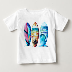 T-shirt Pour Bébé Trois Surf couleur aquarelle