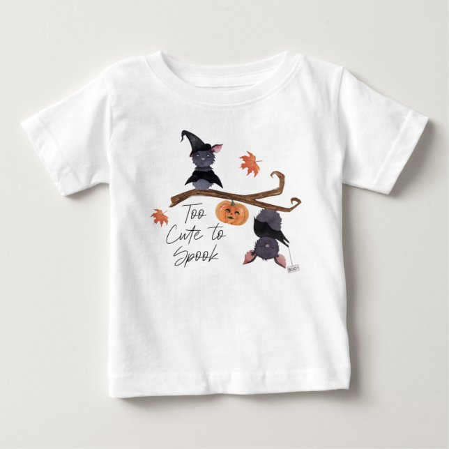 T-shirt Pour Bébé Trop mignon pour parler Halloween Aquarelle chauve (Devant)