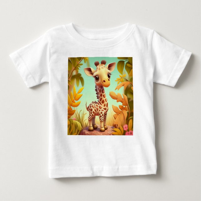 T-shirt Pour Bébé Tropical Cute Baby Giraffe Cartoon-37560 (Devant)