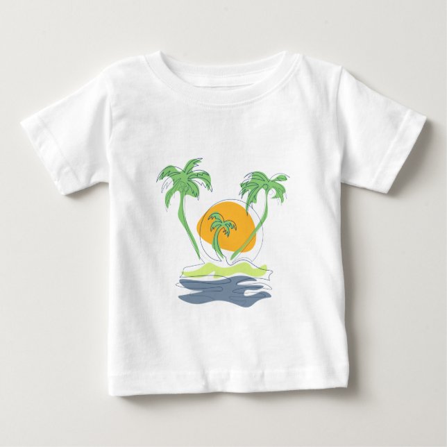 T-shirt Pour Bébé Tropical island beach scenery. Outline palm tree  (Devant)