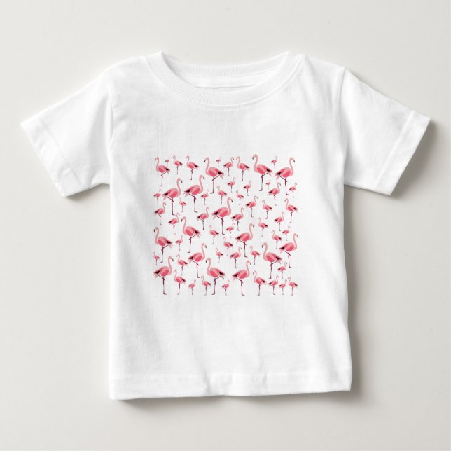 T-shirt Pour Bébé Tropical Summer Pink Flamingo Pattern (Devant)