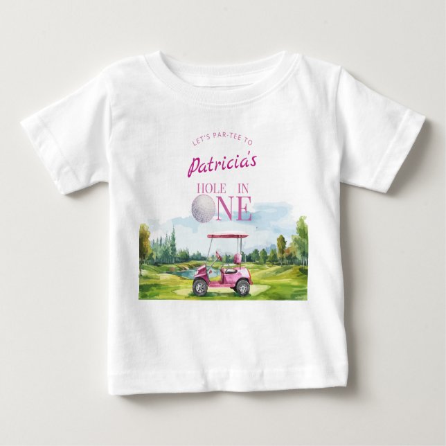 T-shirt Pour Bébé Trou en un rose Golf 1er anniversaire  (Devant)