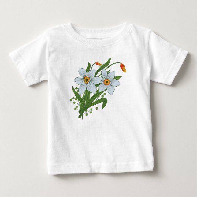 T-shirt Pour Bébé Tulipes et fleurs de jonquilles (Devant)
