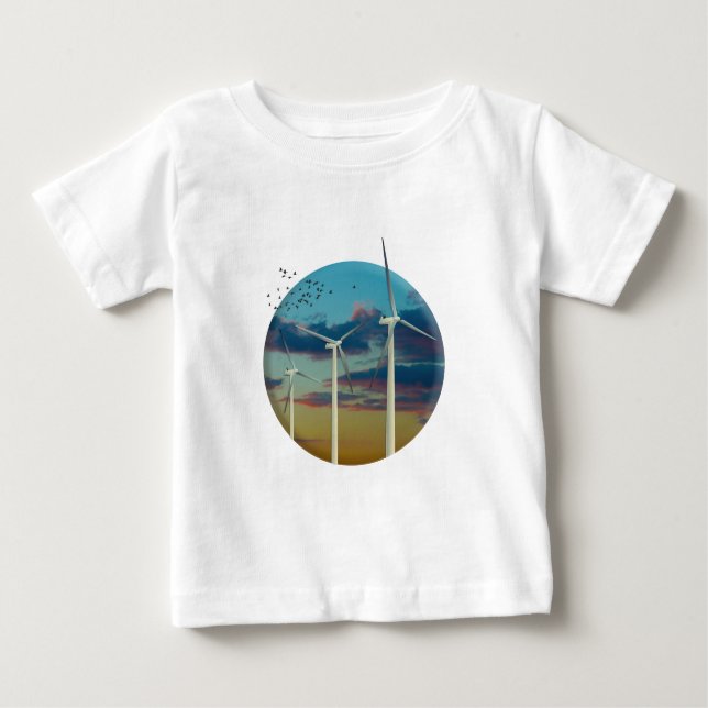 T-shirt Pour Bébé Turbines à vent peint ciel (Devant)
