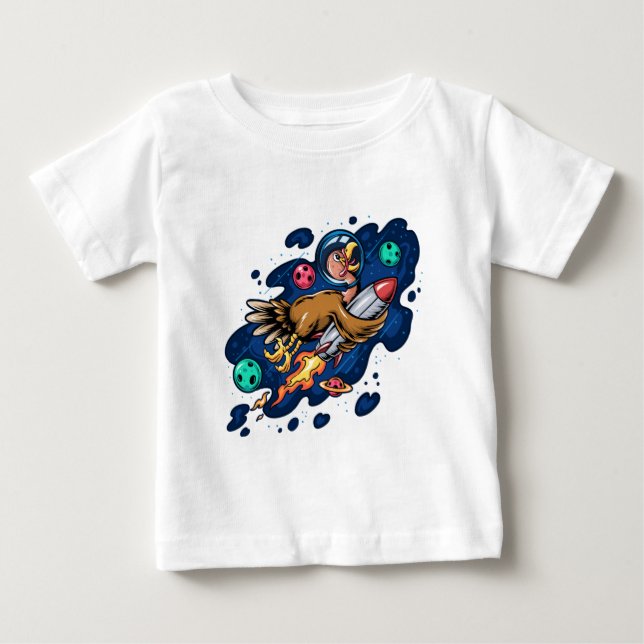 T-shirt Pour Bébé Turquie à bord d'une fusée spatiale à haute vitess (Devant)