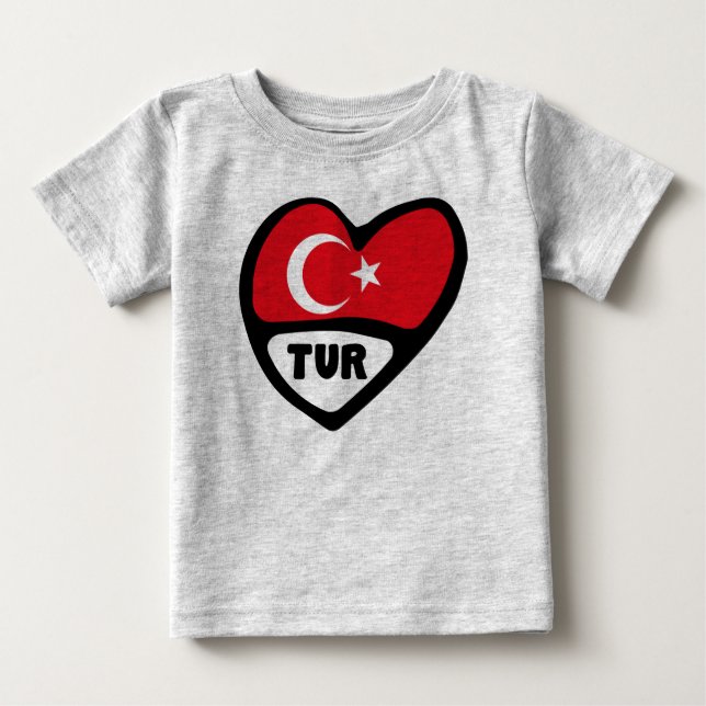 T-shirt Pour Bébé Turquie Coeur Drapeau TUR Code du pays (Devant)