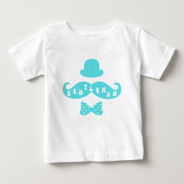 T-shirt Pour Bébé Turquoise Casquette Mustache Décontracté Baby Boy  (Devant)