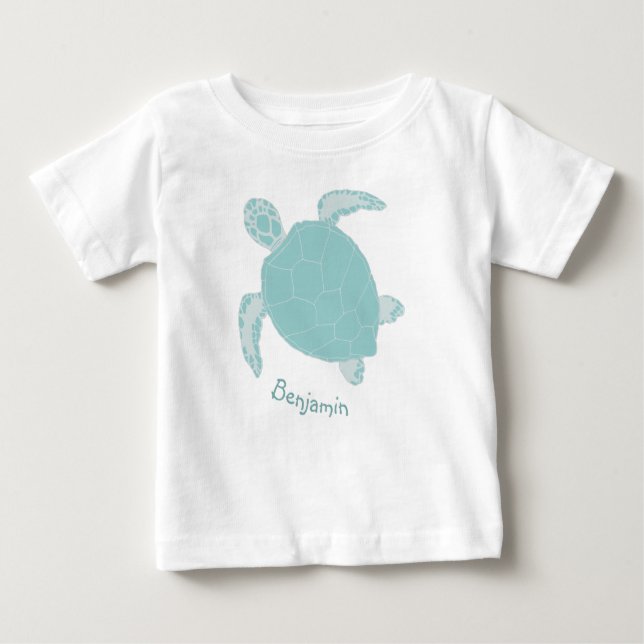 T-shirt Pour Bébé Turtle Cute Blue Personnalisé (Devant)