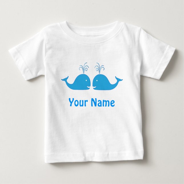 T-shirt Pour Bébé Twin Boy Blue Whale mignonne (Devant)