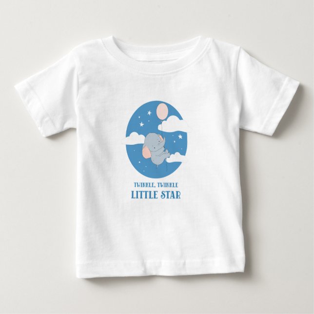 T-shirt Pour Bébé "Twinkle Little Star" Bébé mignon Eléphant Balloon (Devant)