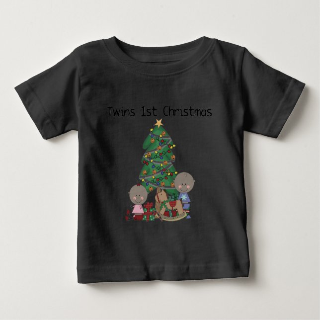 T-shirt Pour Bébé Twins Boy and Girl 1er Premier Noël (Devant)