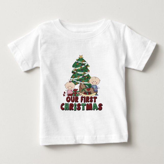 T-shirt Pour Bébé Twins Boy & Girl premier Noël (Devant)