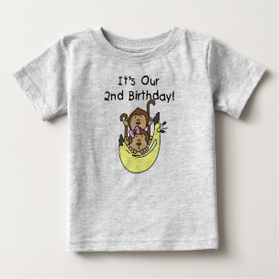T-shirt Pour Bébé Twins Monkey Boy and Girl 2e anniversaire