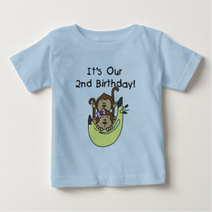 T-shirt Pour Bébé Twins Monkey Boy and Girl 2e anniversaire