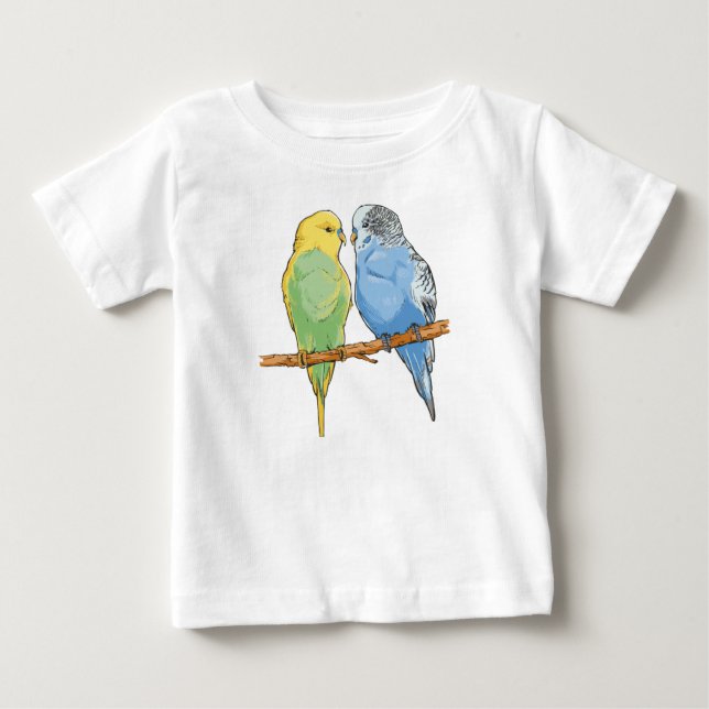 T-shirt Pour Bébé Two cute bleu et green Budgies (Devant)