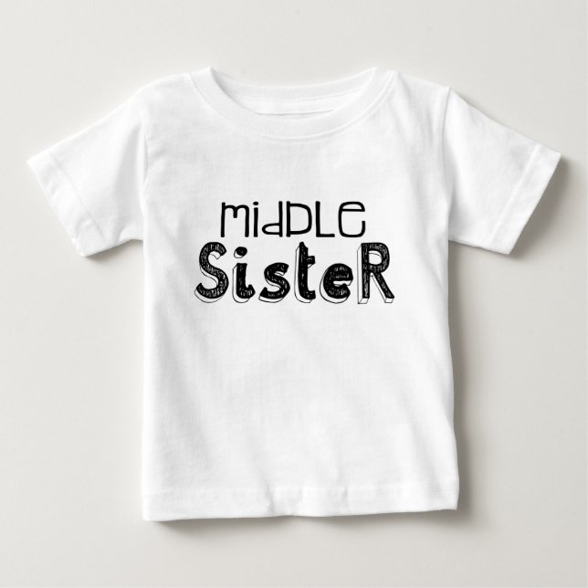 T-shirt Pour Bébé Typographie de la sœur moyenne noir et blanc (Devant)