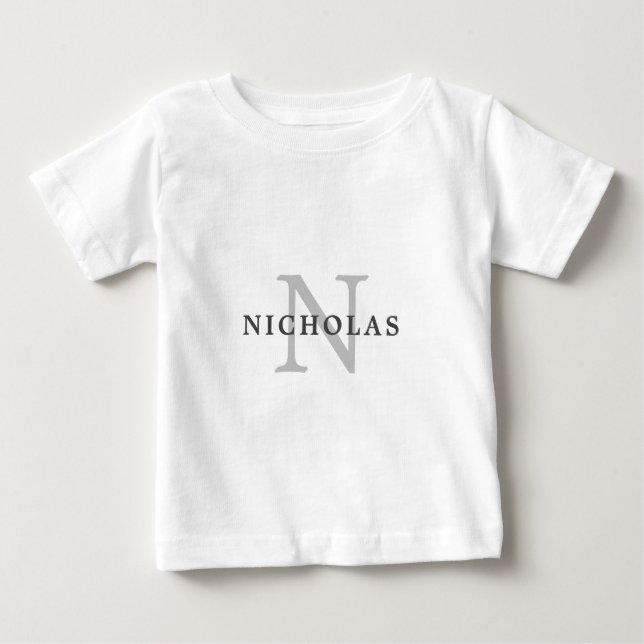 T-shirt Pour Bébé Typographie de monogramme de nom gris clair minima (Devant)