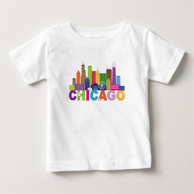 T-shirt Pour Bébé Typographie d'horizon de ville de Chicago (Devant)