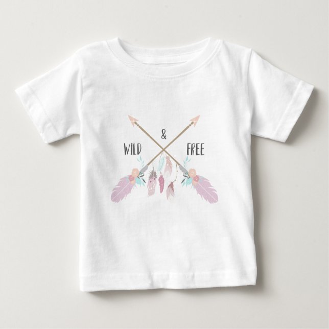 T-shirt Pour Bébé Typographie Du Boho Sauvage Et Gratuit (Devant)