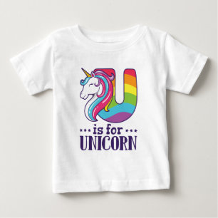 T-shirt Pour Bébé U est pour Unicorn Alphabet