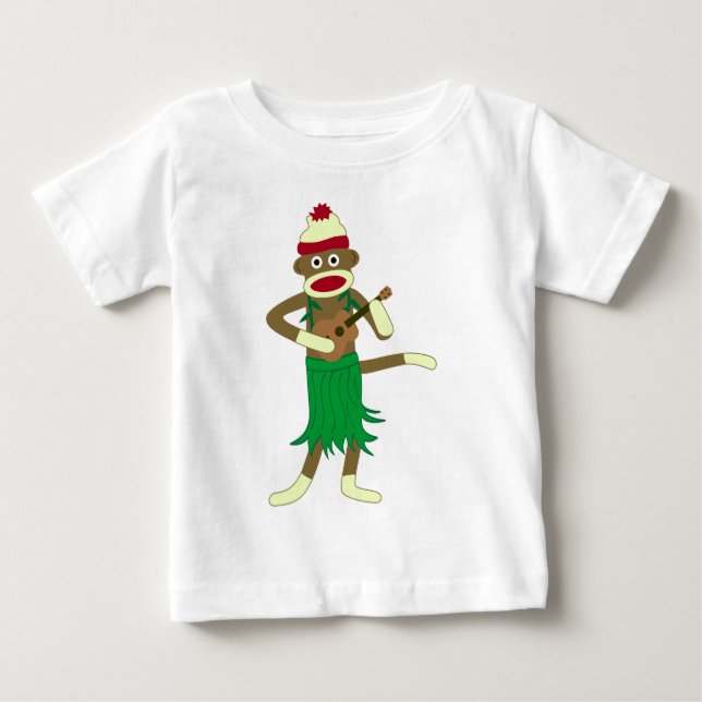 T-shirt Pour Bébé Ukulélé de singe de chaussette (Devant)