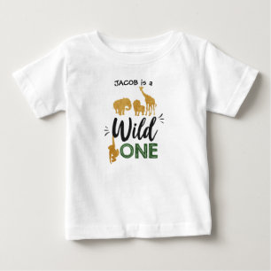 T-shirt Pour Bébé Un 1er anniversaire sauvage Animaux Black Gold T-s