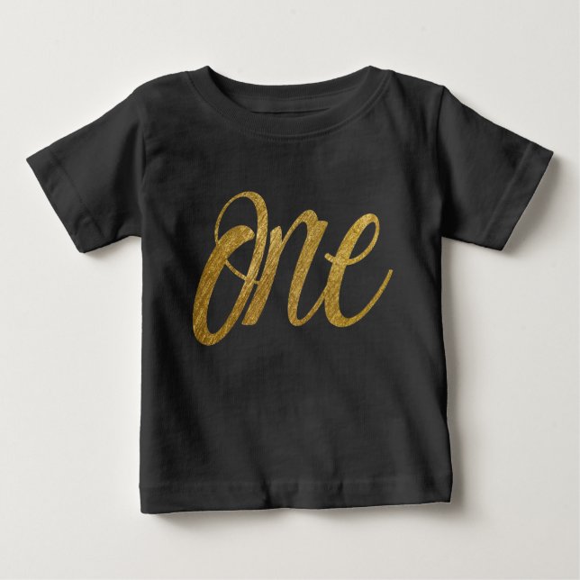 T-shirt Pour Bébé Un à Faux Gold PREMIER ANNIVERSAIRE Script (Devant)