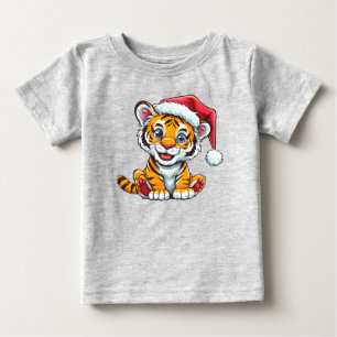 T-shirt Pour Bébé Un adorable petit tigre en caricature portant un c