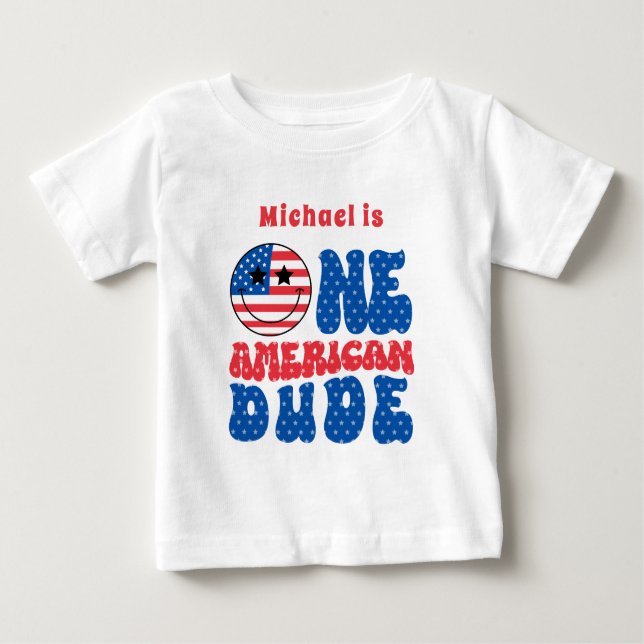 T-shirt Pour Bébé Un Américain 4 juillet premier anniversaire (Devant)